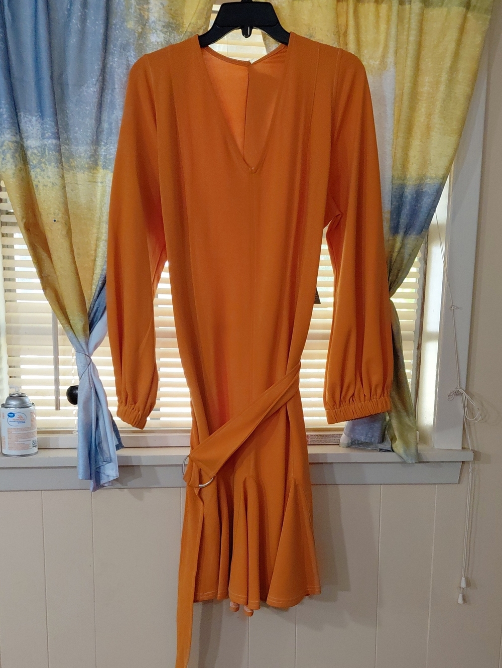 Classic Long-Sleeve Ashley Sweater Orange Tie-Waist Dress 18/20